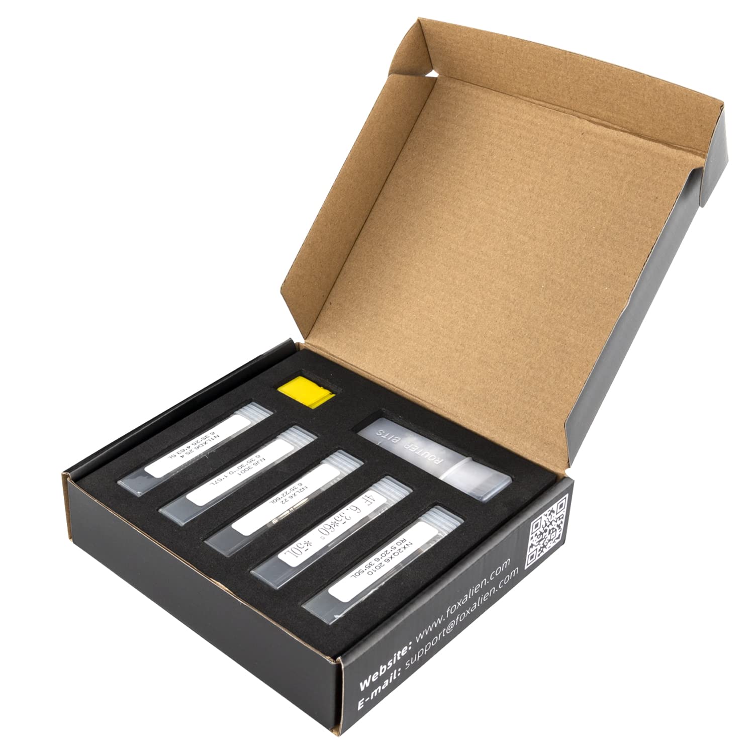 FoxAlien 1/4" Shank CNC Router Bit Essential Kit Includes 1/4" ER11 Collet, V-bit, End Mills, Chamfering Bit for Woodworking MDF Resin Carving FoxAlien