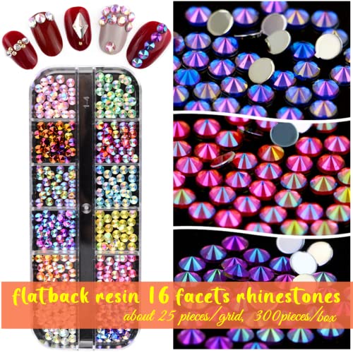 editTime 5000 Pieces (5 Boxes) Shiny Colorful Nail Art Rhinestones Nail Stone Gems Design Kit and 4 sheets flower nail art stickers with a Curved editTime