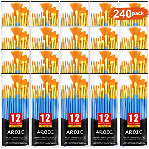 AROIC Painting Brush Set, 20 Packs /240 Pcs, Nylon Brush Head, Suitable for Oil and Watercolor, Perfect Suit of Art Painting, Best Gift for Painting
