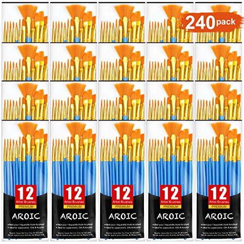 AROIC Painting Brush Set, 20 Packs /240 Pcs, Nylon Brush Head, Suitable for Oil and Watercolor, Perfect Suit of Art Painting, Best Gift for Painting - WoodArtSupply