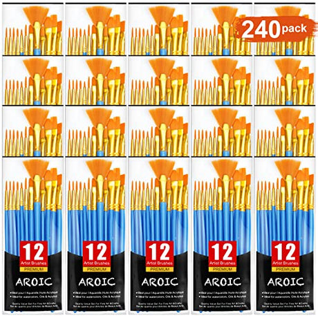 AROIC Painting Brush Set, 20 Packs /240 Pcs, Nylon Brush Head, Suitable for Oil and Watercolor, Perfect Suit of Art Painting, Best Gift for Painting AROIC