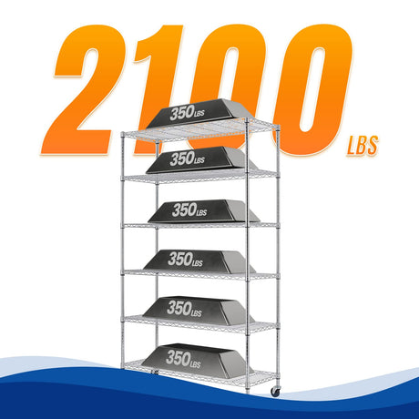 48 Lx18 Wx72 H Wire Shelving Unit Heavy Duty Height Adjustable NSF Certification Utility Rolling Steel Commercial Grade with Wheels for Kitchen BestOffice