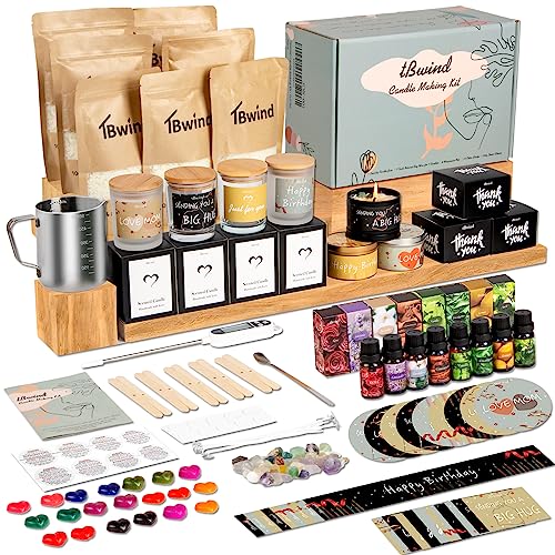 TBWIND Candle Making Kit, Soy Candle Making Supplies DIY Candle Craft Tools for Adults, Kids, Beginners with 8 Pleasant Scents, Melting Pot, Wicks, - WoodArtSupply