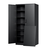 Yizosh Metal Storage Cabinet with Lock - 72" Garage Storage Cabinet with 2 Locking Doors and 5 Adjustable Shelves, Black Steel Lockable File Cabinet Yizosh