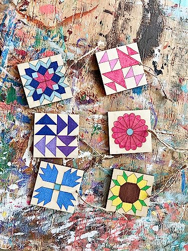 Ornament Barn Quilt Square Design Cutout Unfinished Wood Shape Style, Quilting Blocks (Bear Paw) AVTRBoutique