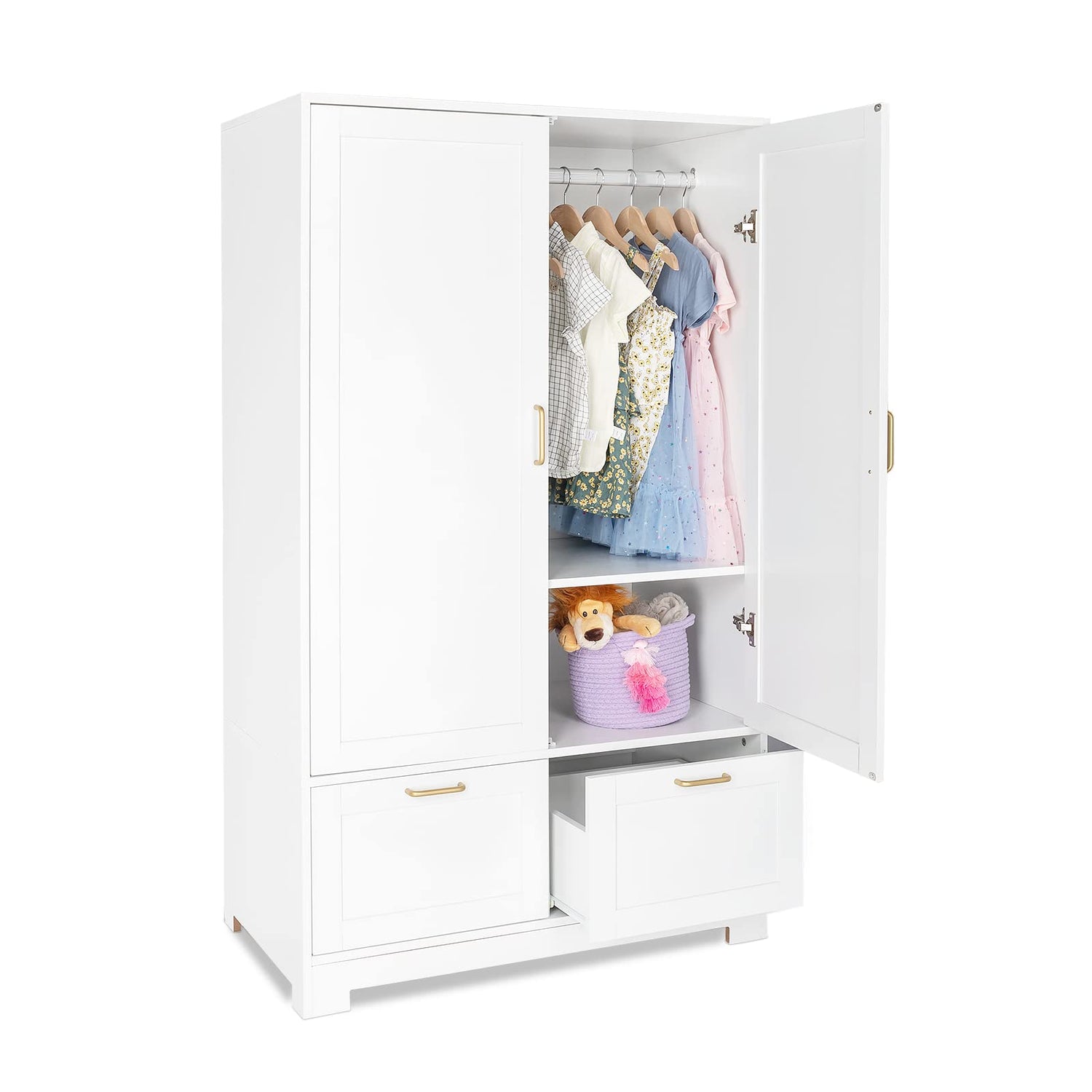 VINGLI Wide White Armoire Wardrobe Closet with Adjustable Shelves and Drawers, 60" Freestanding Closet Wardrobe Cabinet, Armoires and Wardrobes with VINGLI