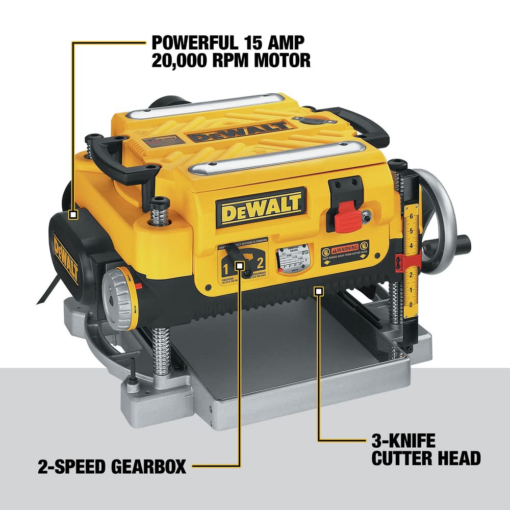 DEWALT Planer, Thickness Planer, 13-Inch, 3 Knife for Larger Cuts, Two Speed 20,000 RPM Motor, Corded (DW735) DEWALT