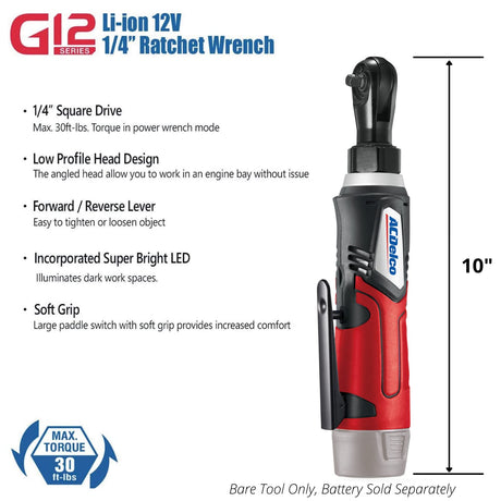 ACDelco ARW1209-K9 G12 Series 12V Li-ion Cordless ¼” & 3/8” Ratchet Wrench Combo Tool Kit with Canvas Bag ACDelco Tools