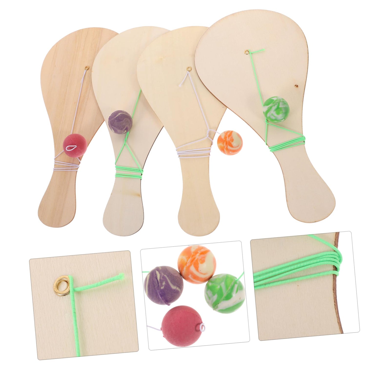 NOLITOY 6pcs White Billet Wooden Racket Unfinished Fraternity Paddle Wooden Paddle Game Bat and Ball on Elastic Wood for Maker Brain Toy Toys for NOLITOY