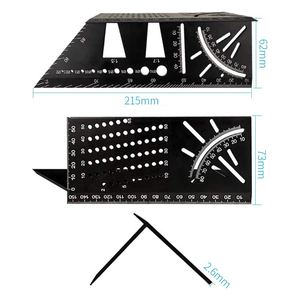 Aluminum Alloy Woodworking Square Size Measure Ruler, 3D Mitre Angle Measuring Template Tool, 45 90 Degree Carpenter's Layout Ruler Gauge Woodworking - WoodArtSupply