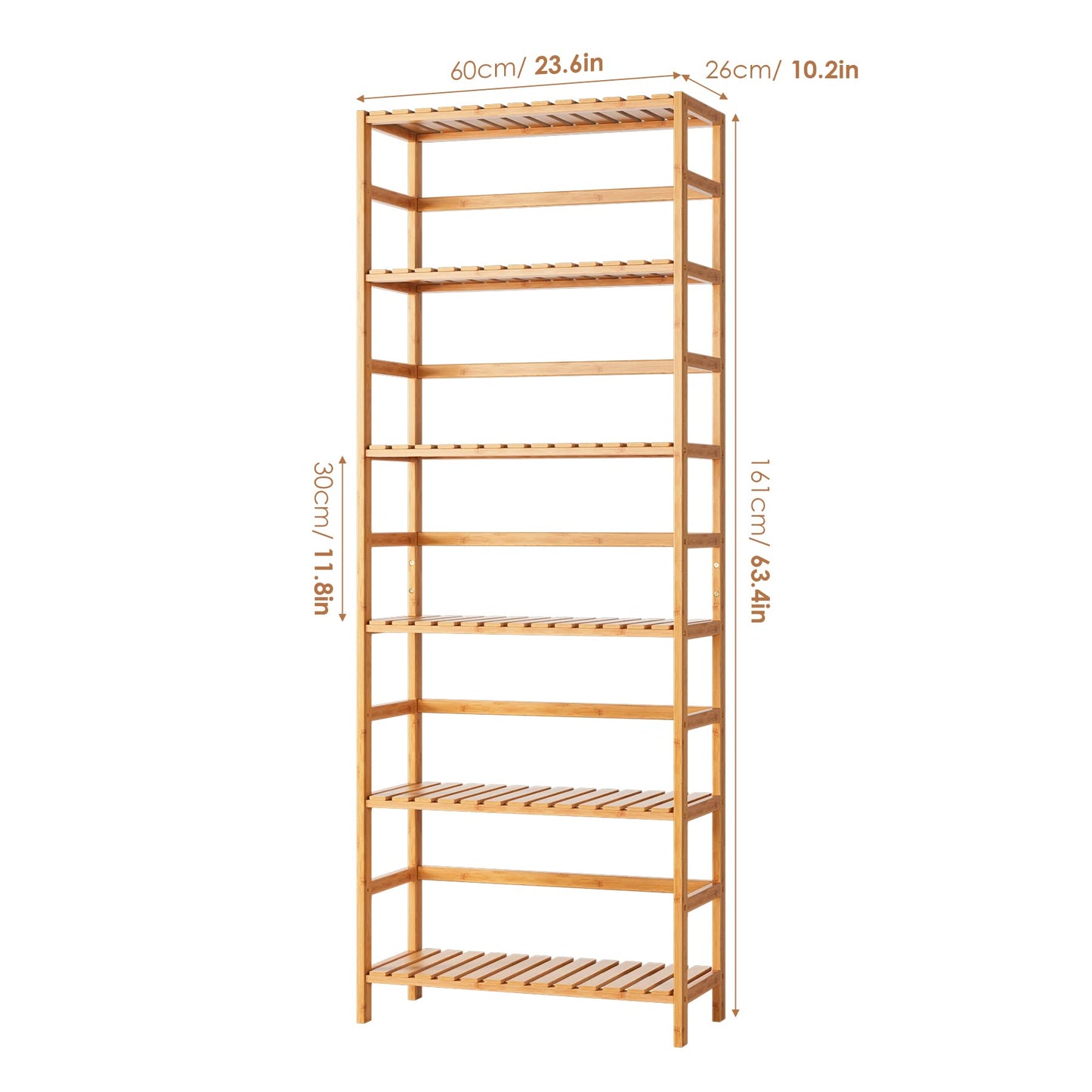 FOTOSOK 6-Tier Bamboo Shelf, Bamboo Bookcase with Adjustable Shelves, Free Standing Storage Shelf Unit, Plant Flower Stand for Kitchen, Bathroom,