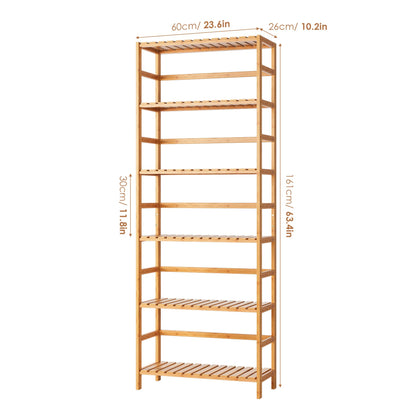 FOTOSOK 6-Tier Bamboo Shelf, Bamboo Bookcase with Adjustable Shelves, Free Standing Storage Shelf Unit, Plant Flower Stand for Kitchen, Bathroom,