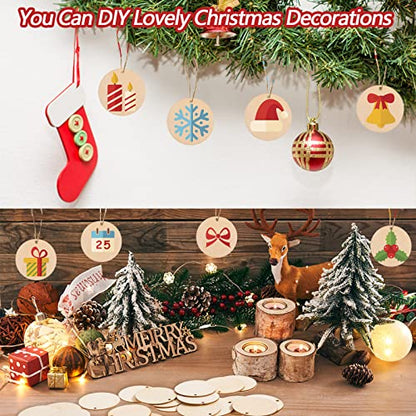 200 Pieces Unfinished Wood Circles with Holes, 2 Inch Wood Circles for Crafts, Small Round Wooden Discs Wood Blanks Round Cutouts Ornaments Slices
