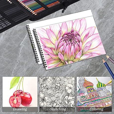 CwhaleCblu 77 Pack Drawing Set Art Supplies,Drawing Supplies with 3-Color Sketch Book, Colored, Graphite, Charcoal, Watercolor&Metallic Pencil, Art CwhaleCblu