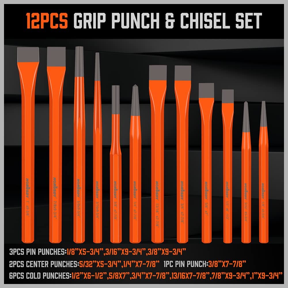 HORUSDY 28-Piece Heavy Duty Punch and Chisel Set, Including Taper Punch, Cold Chisels, Pin Punch, Center Punch - WoodArtSupply