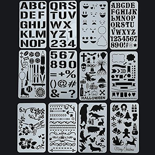 Mosaiz Stencils, 20 Pcs Drawing Stencils with Letter Stencils, Number, Themes for Christmas, Halloween, Birthday, Wedding, Bullet Journal Stencils - WoodArtSupply