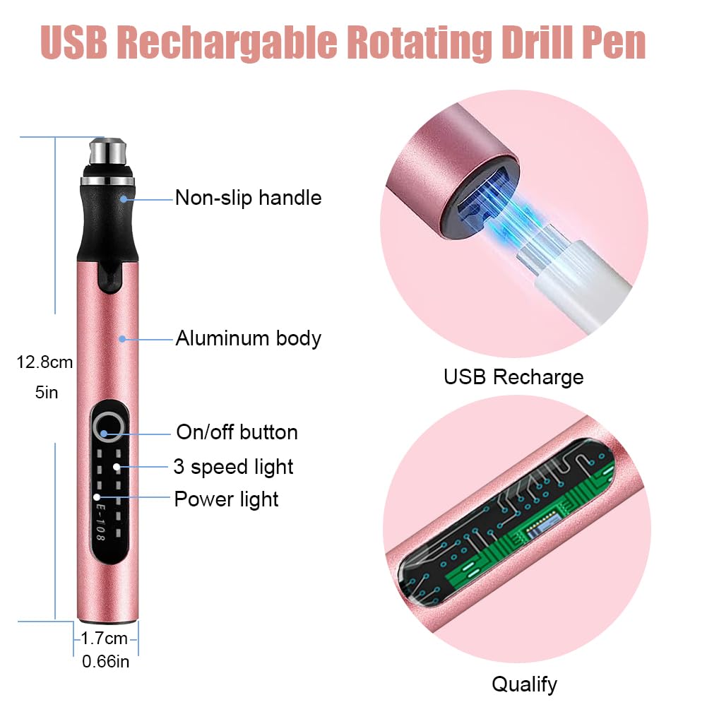 3-Speed Cordless Mini Drill Pen With 8 Small Drill Bits,Rechargeable Electric Hand Drill Pin Vise,Resin Drill Set For Jewelry VQVYBXN