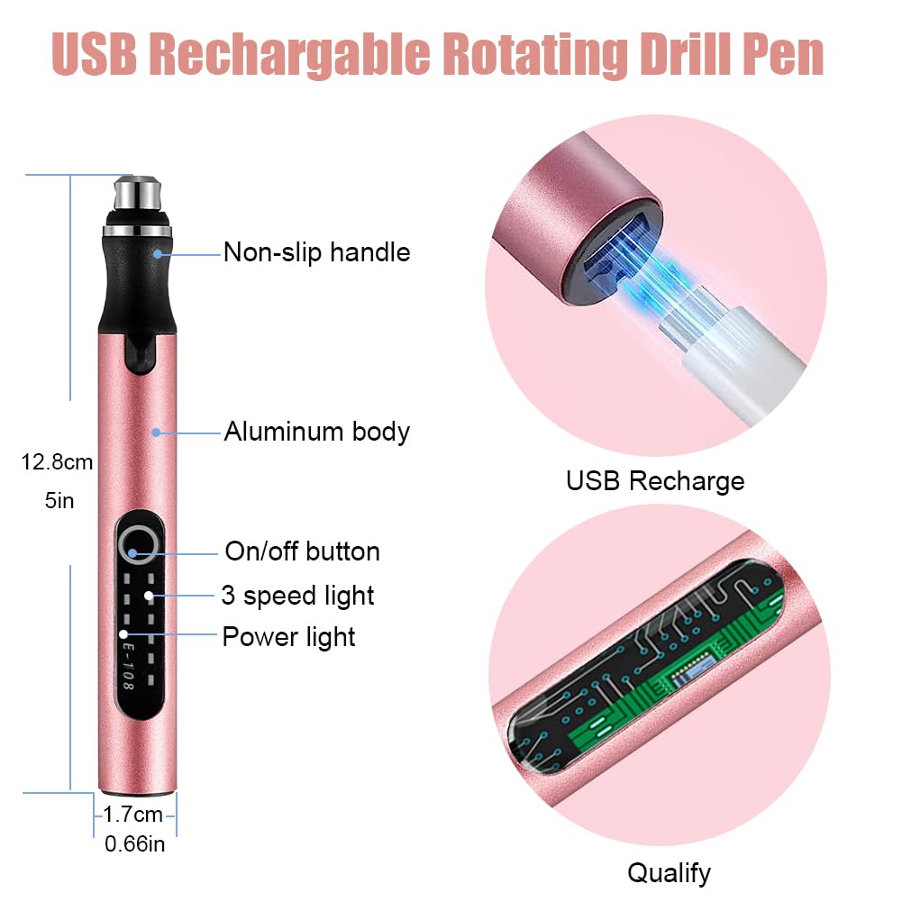 3-Speed Cordless Mini Drill Pen With 8 Small Drill Bits,Rechargeable Electric Hand Drill Pin Vise,Resin Drill Set For Jewelry - WoodArtSupply