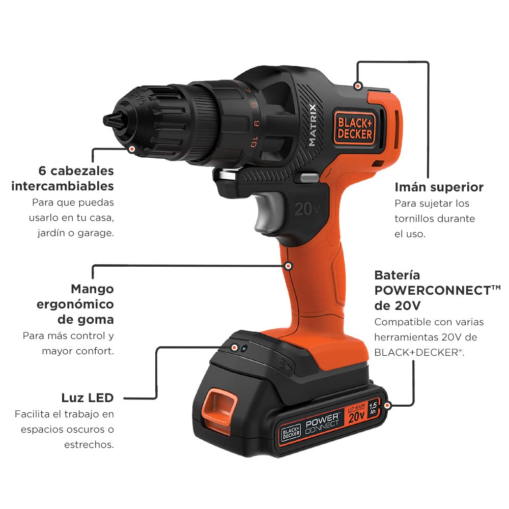 BLACK+DECKER 20V MAX MATRIX Drill, Power Tool Combo Kit, 6-Tool Set, Cordless Tool Set (BDCDMT1206KITC) BLACK+DECKER
