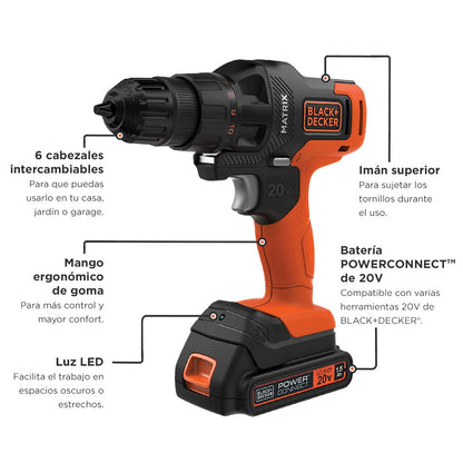 BLACK+DECKER 20V MAX MATRIX Drill, Power Tool Combo Kit, 6-Tool Set, Cordless Tool Set (BDCDMT1206KITC) - WoodArtSupply