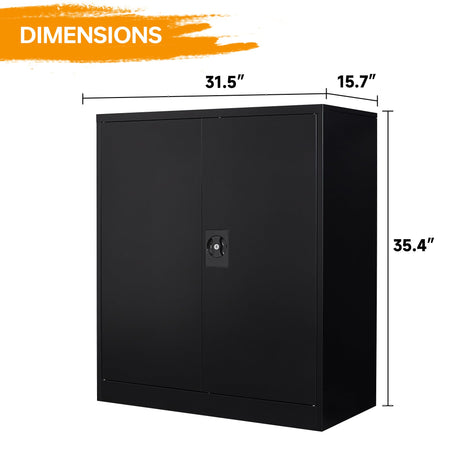 STANI Metal Storage Cabinet with 2 Adjustable Shelves, Steel Counter Cabinet with Lockable Doors for Home Office Warehouse Garage (Black, 36" H-Style STANI