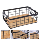 Small Metal Wire Storage Basket, Wood Base Storage Organizer Bin Basket for Kitchen Cabinets, Bathroom, Pantry, Garage, Laundry Room Cabilock