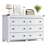 HUANLEGO White Dresser for Bedroom with 6 Drawers, Modern Chest of Drawers, Wood Rustic Wide Storage Drawers Dressers Organizer for Closet, Living HUANLEGO