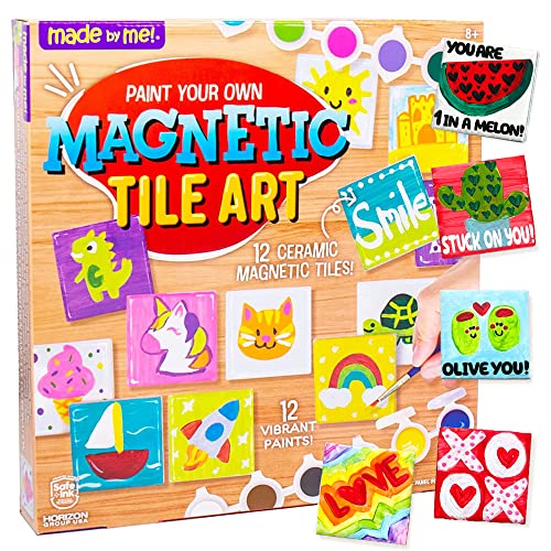 Made By Me! Paint Your Own Magnetic Tile Art – DIY Ceramic Magnets – Personalized Magnet Tiles – Arts & Crafts Kit for Kids Ages 6+,Multi - WoodArtSupply