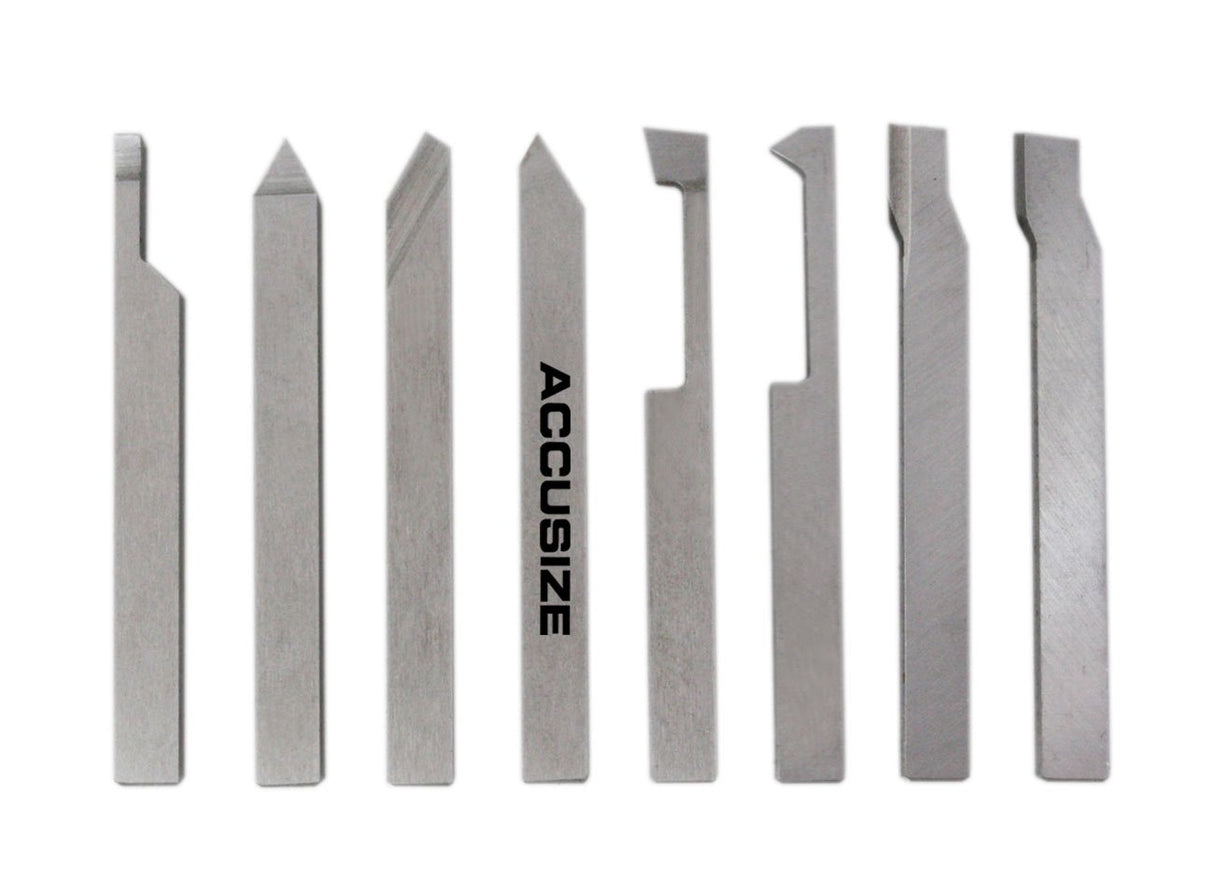 Accusize Industrial Tools 1/4'' 8 Pc H.S.S. Tool Bit Set, Pre-Ground for Turning and Facing Work, 2662-2001 Accusize Industrial Tools