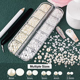 Flat Back Rhinestones&Pearls Kits Round Glass Crystal AB&Transparent White Gems+White&Beige Pearls With Quick Dry Makeup Glue+Picker Pencil+Tweezer BELLEBOOST