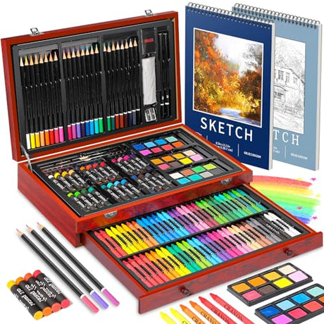 Hapikalor Art Supplies for Adults,156-Pack Art Kit Drawing Set with 2 Sketch Book, Crayons, Colored Pencils, Arts and Crafts, Christmas Gifts Art Hapikalor