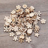 Flower Leaf Pattern Slice 100pcs Unfinished Wood Cutouts Flower Wood Shapes Pieces Wood Discs Slices for DIY Craft Table Scatter Confetti 20mm Wooden Healifty