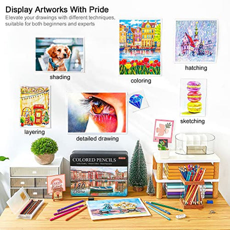 Shuttle Art 180 Colored Pencils, Soft Core Coloring Pencils Set with 4 Sharpeners, Professional Color Pencils for Artists Kids Adults Coloring Shuttle Art