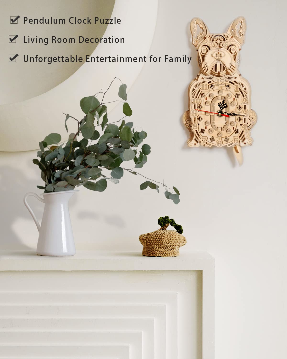 Mechanical Bulldog Clock Model - 3D Wooden Puzzle Kit for Adults and Kids Jigtoy