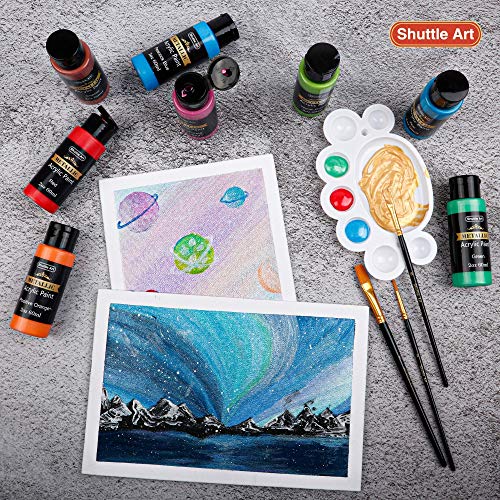 Shuttle Art Acrylic Paint Bundle, Set for 36 Colors Acrylic Paint in Bottles (60ml/2oz) + 20 Colors Metallic Acrylic Paint (60ml/2oz) Shuttle Art