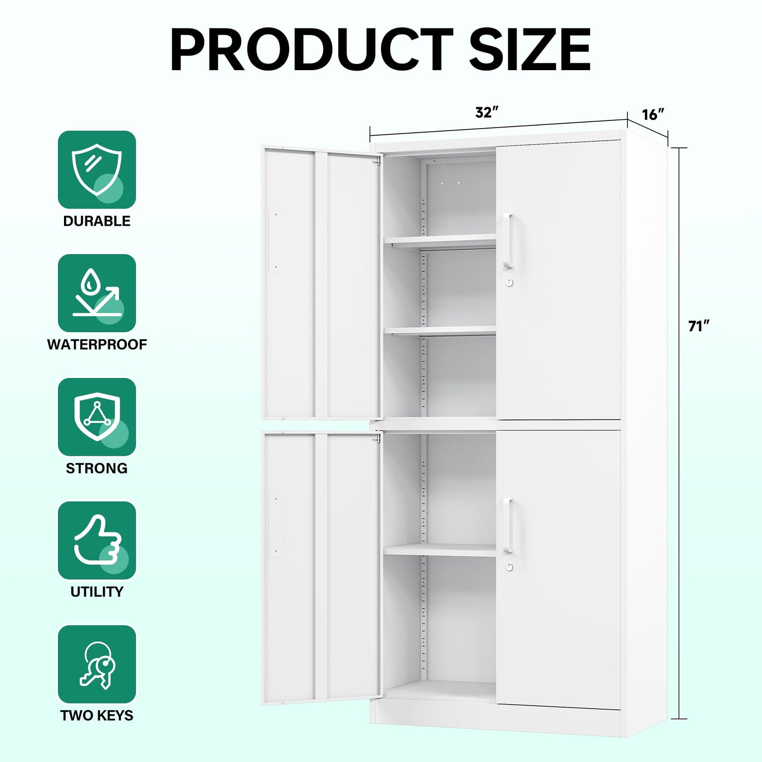 Letaya Metal Storage Cabinet with Lock Door, Adjustable Shelf Steel Cabinets for Office, Home,Pantry,Kitchen,Garage Utility Cabinet (4 Door-White) Letaya