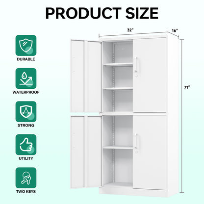 Letaya Metal Storage Cabinet with Lock Door, Adjustable Shelf Steel Cabinets for Office, Home,Pantry,Kitchen,Garage Utility Cabinet (4 Door-White)