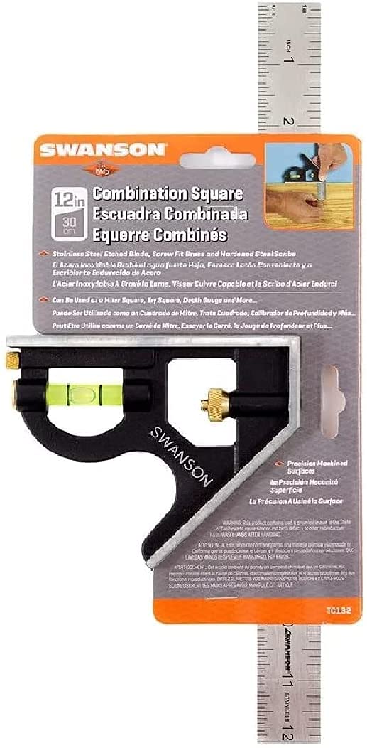 Swanson Tool Co TC132 12-Inch Combo Square with Cast Zinc Body, Stainless Steel Ruler and Brass Bolt Swanson Tool Co., Inc