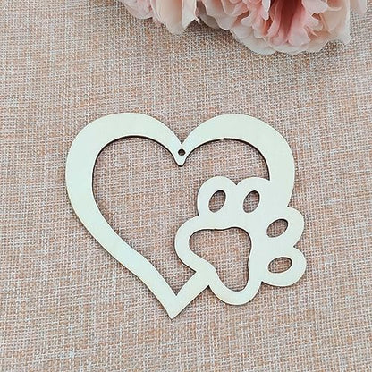 Creaides 20pcs Heart Paw Wood Cutouts Crafts Wooden Heart Dog Paw Shaped Hanging Ornaments with Jute Twines Gift Tags for DIY Projects Baby Showe