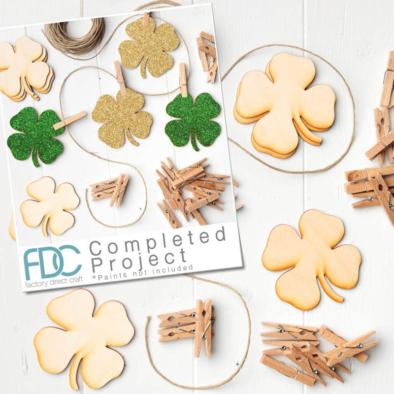 Factory Direct Craft Unfinished Wood 3" Shamrocks Garland Kit for St Patrick's Day Decorating and Craft Activities Factory Direct Craft