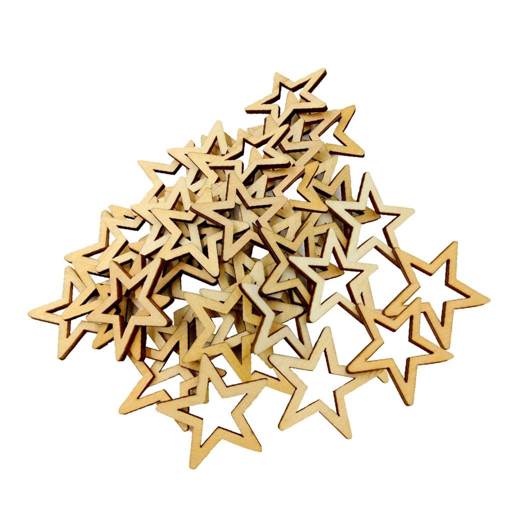 LoveinDIY 50pcs 30mm Unfinished Hollow Stars Wooden Shape Embellishment for LoveinDIY