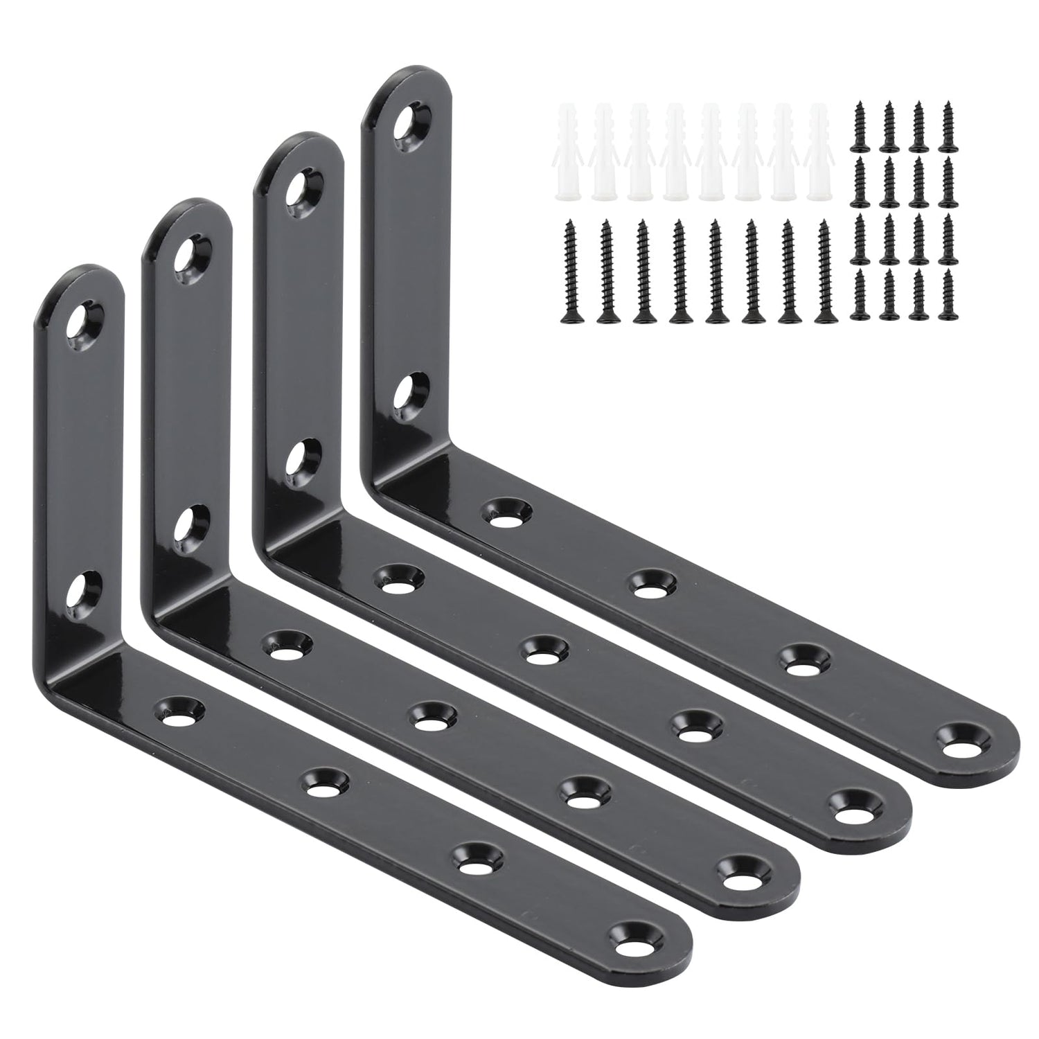 HOME MASTER HARDWARE Heavy Duty Black Steel L Corner Brace,4 Pack Shelf Bracket,5" x 3" Right Angle Bracket,Black Metal L Brackets for Shelves Wood HOME MASTER HARDWARE