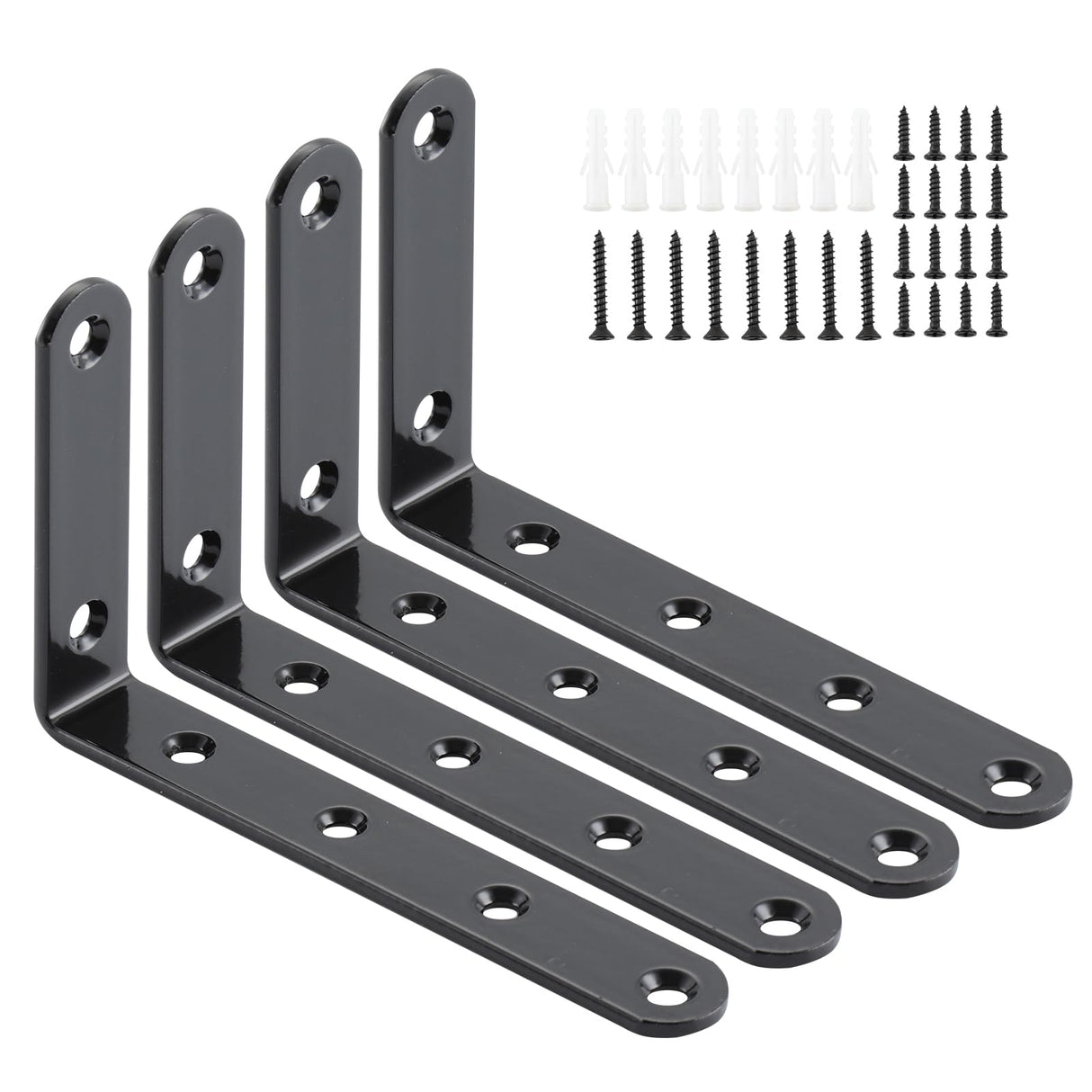 HOME MASTER HARDWARE Heavy Duty Black Steel L Corner Brace,4 Pack Shelf Bracket,5" x 3" Right Angle Bracket,Black Metal L Brackets for Shelves Wood HOME MASTER HARDWARE