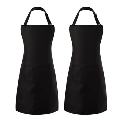 Tosewever 2 Pack Adjustable Bib Apron, Waterdrop Resistant Aprons with 2 Pockets Cooking Kitchen Restaurant Aprons for Women Men Chef, BBQ Drawing