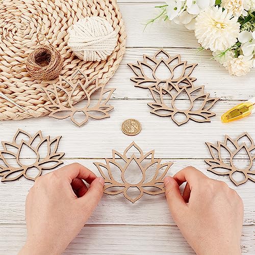 OLYCRAFT 24pcs Lotus Dream Catcher Rings Wooden Macrame Hoops Smooth Unfinished Macrame Rings Flower Shape Macrame Ring for DIY Crafts Projects Home OLYCRAFT