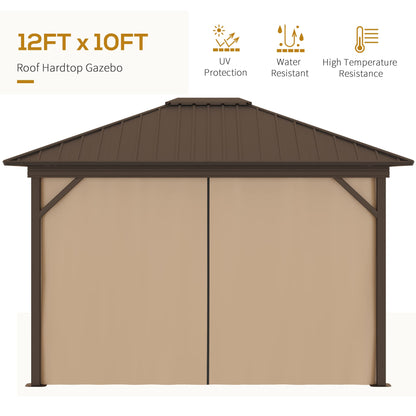 Outsunny 10' x 12' Hardtop Gazebo Canopy with Galvanized Steel Roof, Aluminum Frame, Permanent Pavilion with Top Hook, Netting and Curtains for