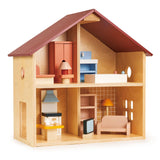 Mentari Fully Furnished Wooden Dollhouse - Compact Dollhouse for Toddlers with Open Design - Great Gift for Toddlers who are Creative and Enjoy Mentari