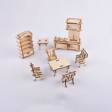 3D Wooden Dollhouse Furniture Puzzle DIY House Room Miniature Furniture Sets Puzzle Gift for Kids,House DIY Accessories and Furniture ROEOLNIL