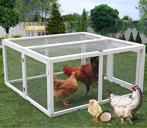 Chicken Coop Extension, Foldable Chicken Coop House Chicken Cage Wooden, Chicken House Large Rabbit Enclosure Duck House Assembly Free (White) - WoodArtSupply