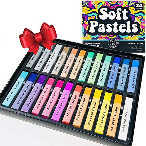HIPPIE CRAFTER Soft Chalk Pastels Art Supplies Set of 24 Color Pastels for Artists Non Toxic Oil Free Soft Pastel Chalk for Colored Chalk Art Art HIPPIE CRAFTER